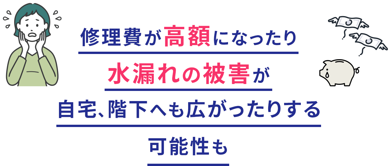 修理費が高額になったり水漏れの被害が自宅、階下へも広がったりする可能性も​